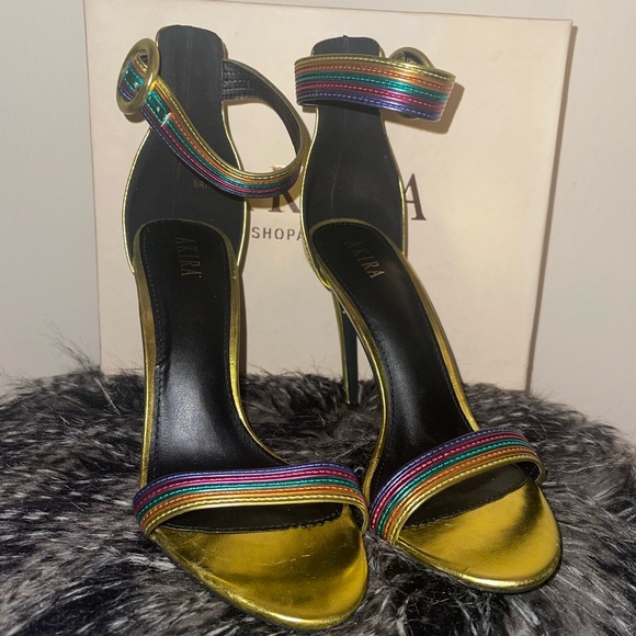 AKIRA Shoes - Metallic Rainbow Colored Strappy Heel